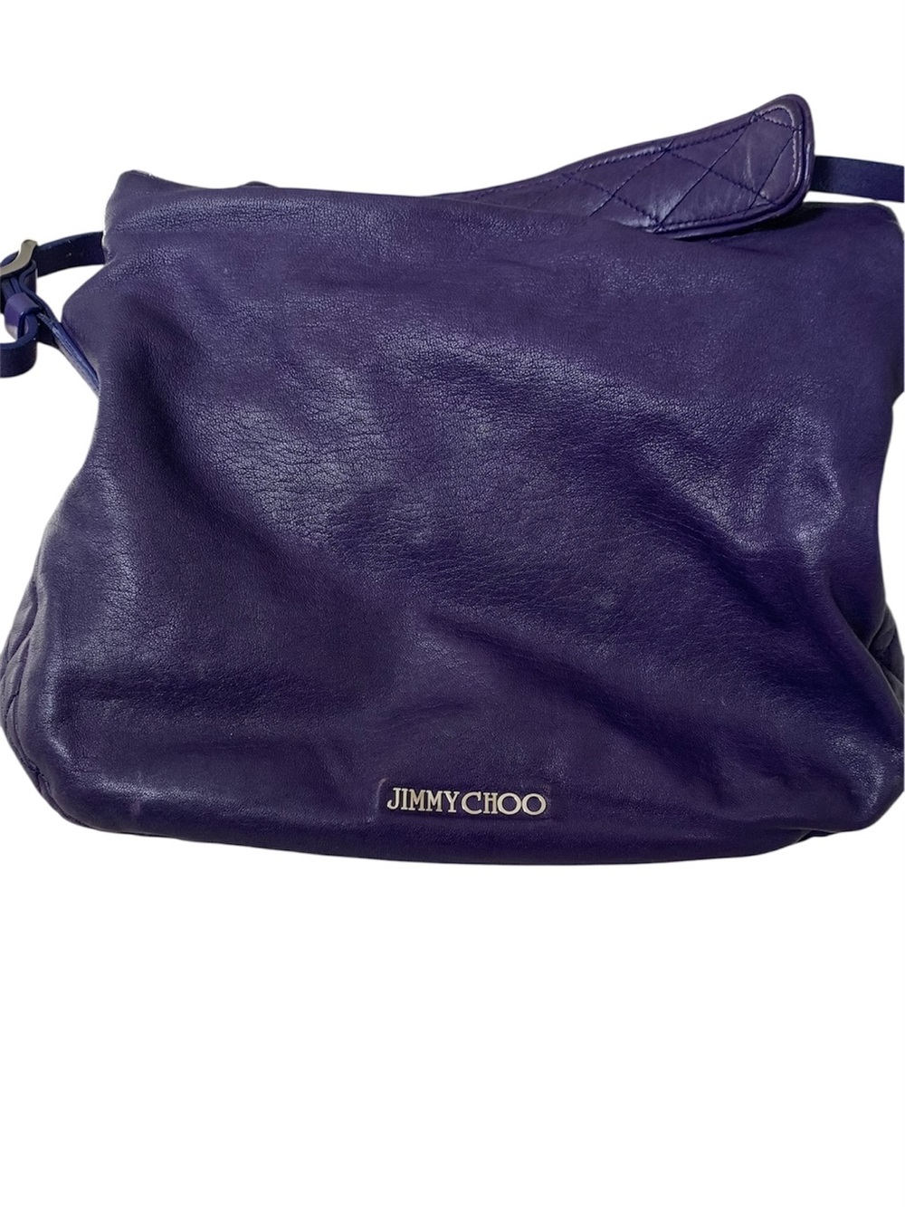Jimmy Choo Deep Purple Leather Shoulder Bag with Gold Logo